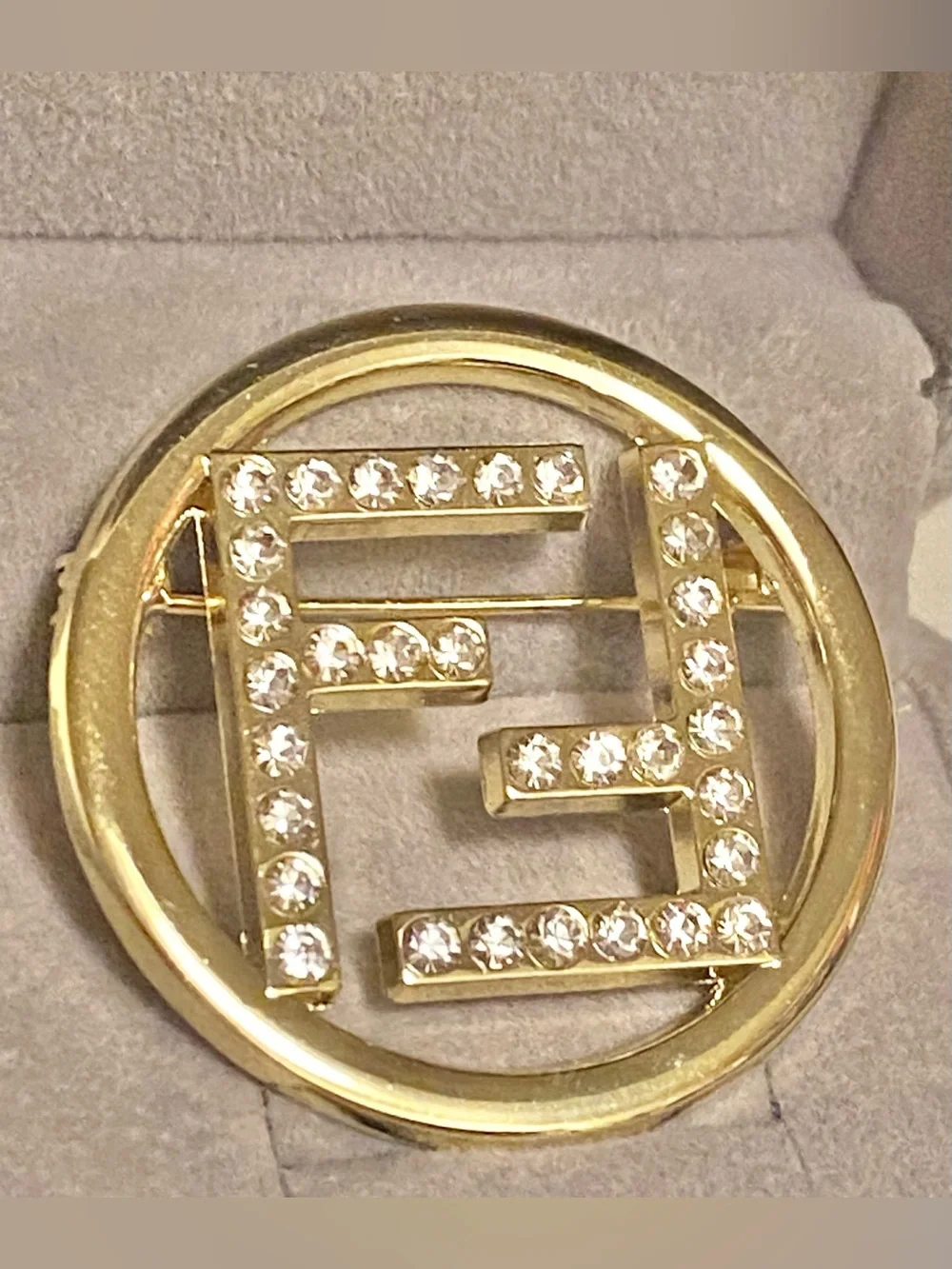 Fashion Jewelry Gold-Tone Crystal Logo F- Luxury Brooch Small